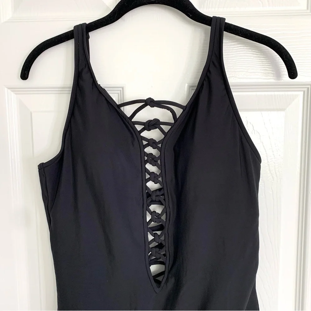 AQUA GREEN Lace Up One Piece Swimsuit in Black - Picture 10 of 13